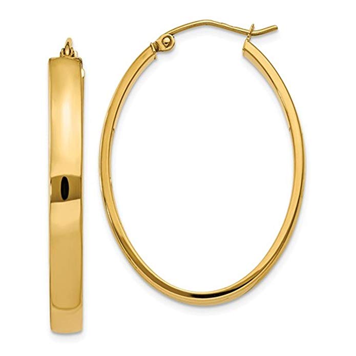 14k Yellow Gold Classic Large Oval Hoop Earrings