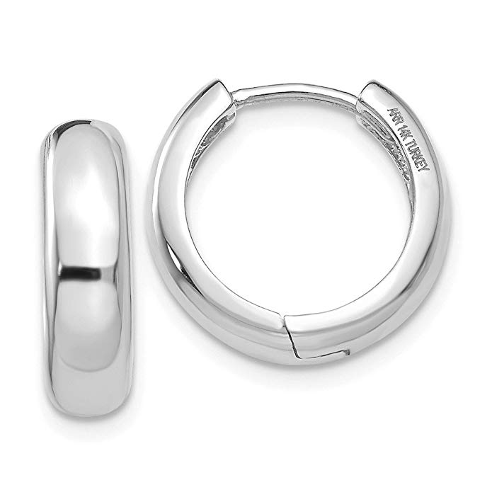 14K White Gold Hinged 0.4IN Hoop Huggie Style Earrings (0.5IN x 0.5IN)