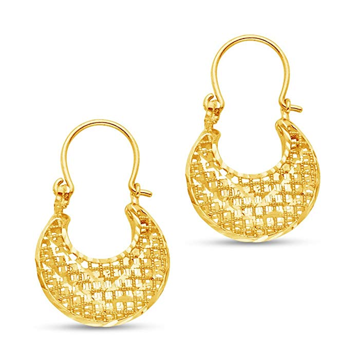 14k Yellow Gold Fancy Filigree Hoop Earrings (17 X 22mm )