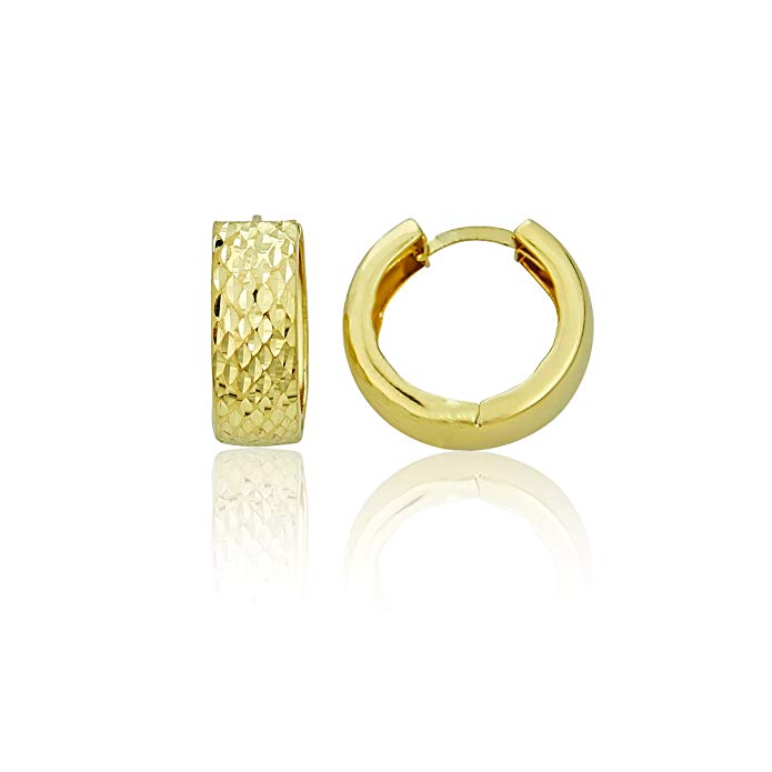 14K Yellow Gold Diamond Cut 5.50x15.00mm Wide Huggie Earring