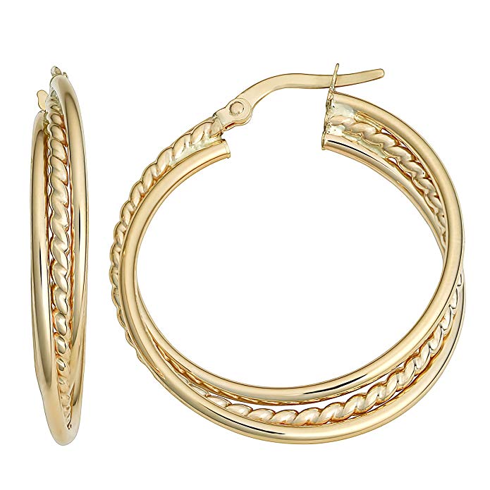 10k Yellow Gold Overlapping Round Hoop Earrings