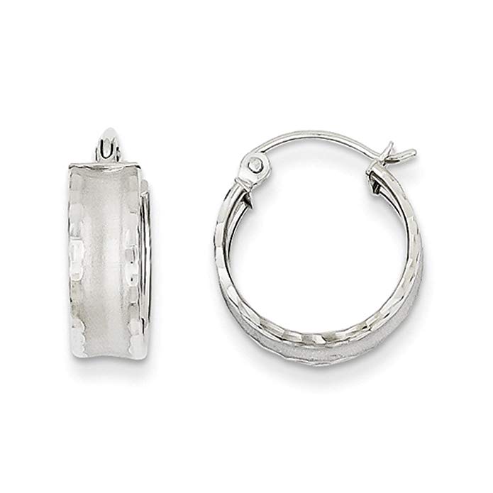 Wide Diamond-cut Satin Hoop Earrings in 14k White Gold