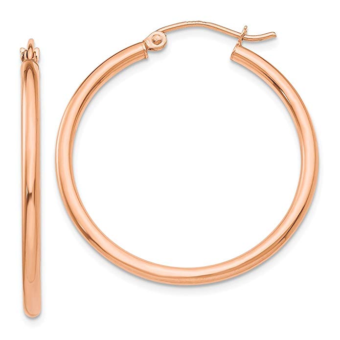 14k Gold Rose Gold 2mm Polished Hoop Earrings (1.18 in x 0.08 in)