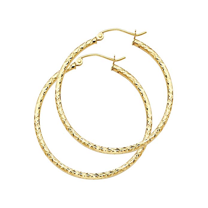 14K Yellow Gold 1.5mm Hoop Earrings - 33/25/20/15mm