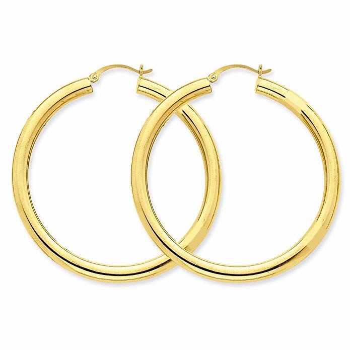 10k Polished 4mm X 50mm Tube Hoop Earrings, Best Quality Free Gift Box