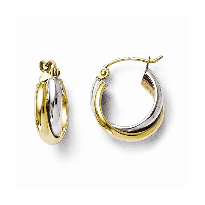 10kt Two Tone Gold Polished Hinged Hoop Earrings