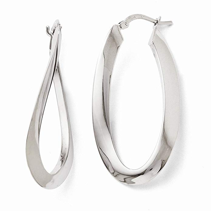 Leslie's 14k White Gold Polished Twisted Oval Hoop Earrings