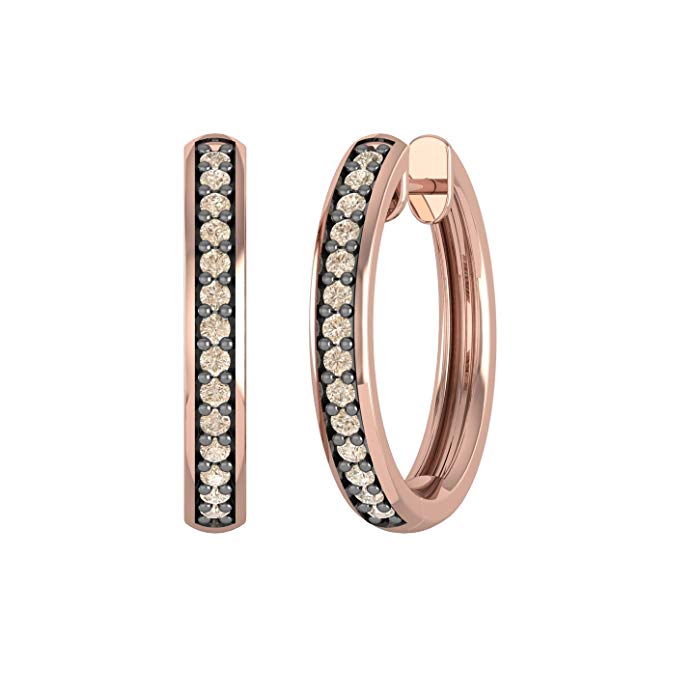 10K Rose Gold with Brown Rhodium Hoop with Brown Diamond Earrings (1/4 Carat)