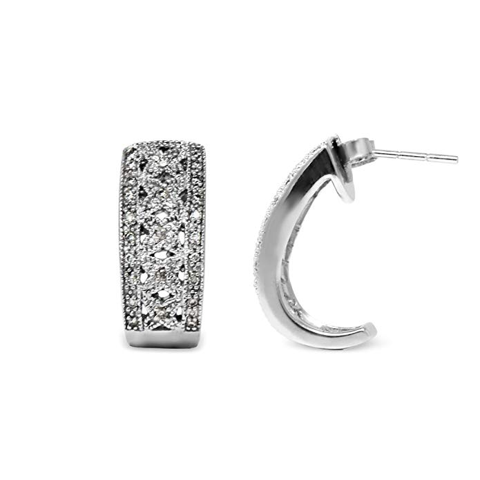 Diamond Half Hoop Earrings with Milgrain Work 1/4 Carat tw in 14K White Gold