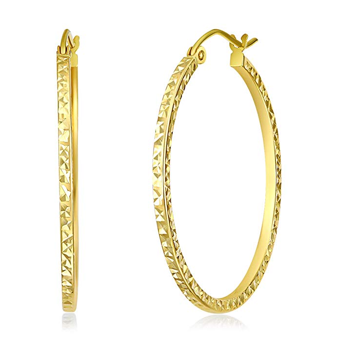 Wellingsale Ladies 14k Yellow Gold Diamond Cut Polished 1.5mm Hoop Earrings (30 x 30 mm)