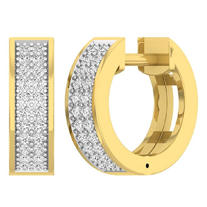 0.20 Carat (ctw) 10K Gold Round Cut White Diamond Huggies Hoop Earrings 1/5 CT