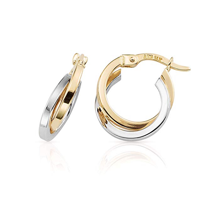 2017 NEW STYLE 14K YELLOW AND WHITE GOLD HIGH POLISH SMALL HOOP EARRINGS FOR WOMEN