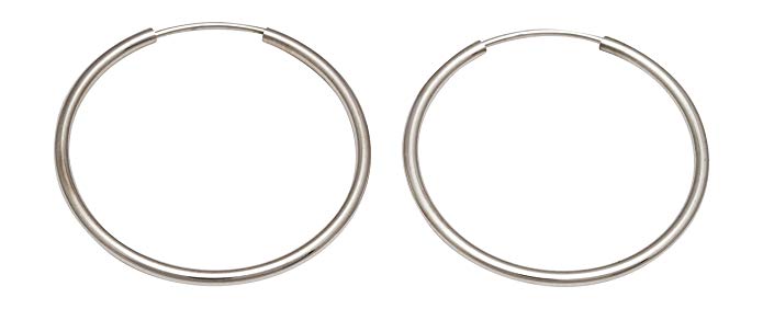 14K White Gold Continuous Endless Hoop Earrings, (1.5mm Tube)