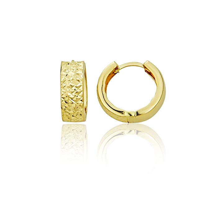 14K Yellow Gold Diamond Cut 5.50x15.00mm Huggie Earring