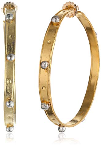 Devon Leigh Large Gold-Dipped Hoop Earrings with Rhodium Bullets